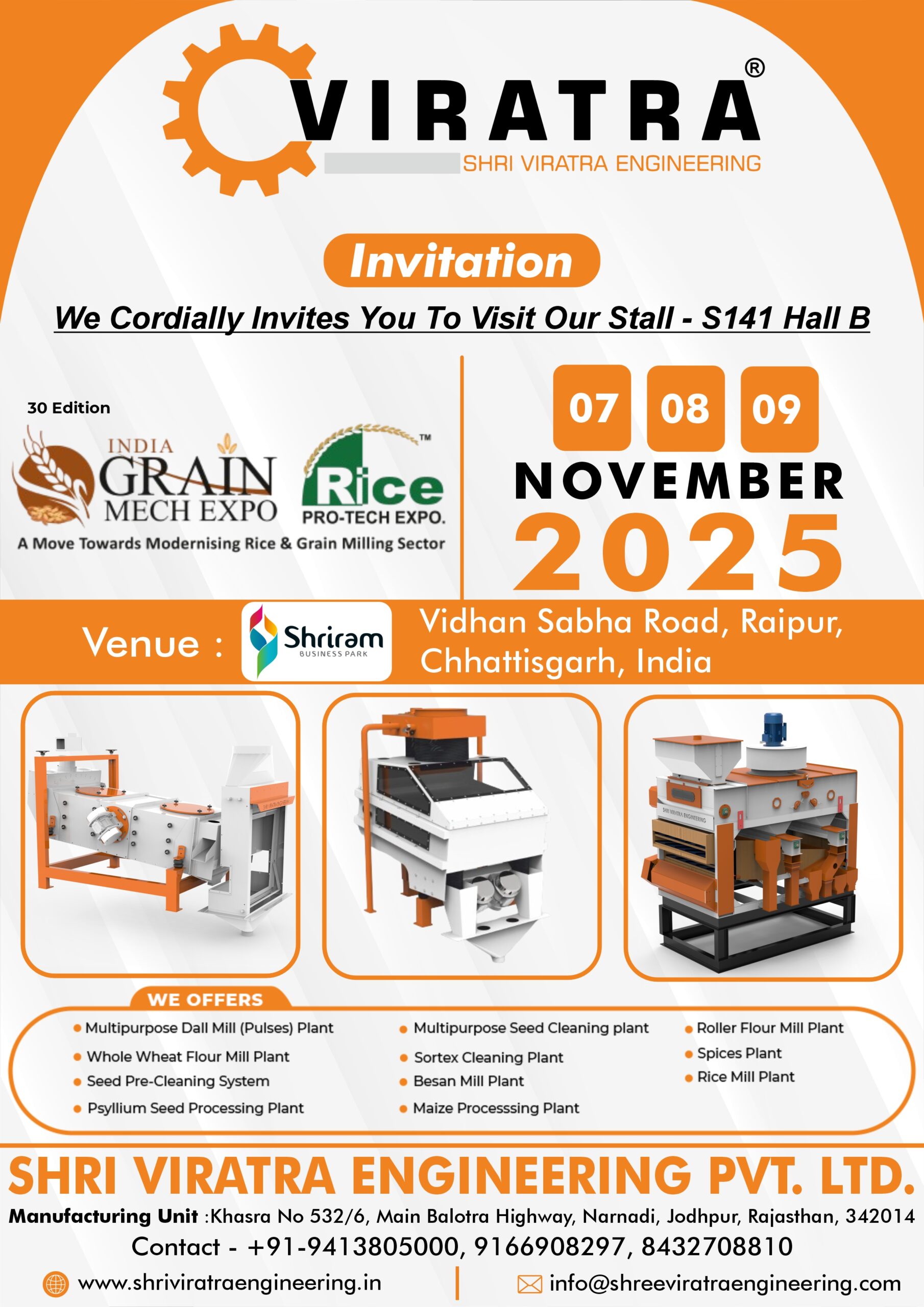 You are currently viewing Join Shri Viratra Engineering Pvt. Ltd. at Rice Grain Pro-Tech Expo 2025!