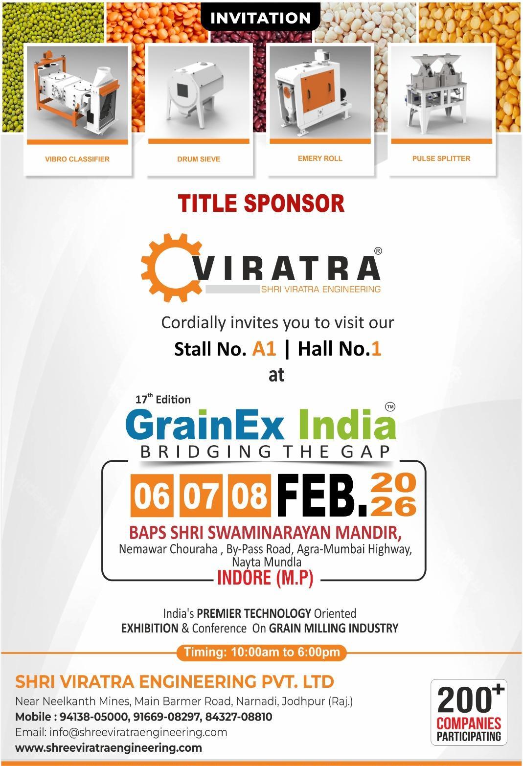 You are currently viewing Shri Viratra Engineering at GrainEx India 2026 | Visit Us at Stall A1, Hall No. 1
